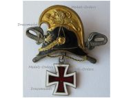 Austria Hungary WW1 Cap Badge Officer Helmet of the KuK Dragoon Cavalry Regiments with Crossed Swords and Iron Cross