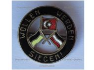Austria Hungary WW1 Cap Badge Wollen Werden Siegen with the Central Powers Flags