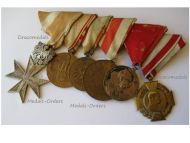 Austria Hungary WW1 6 Medal Set (Order of Merit Silver Cross, WWI Commemorative, Defense of Tirol, Medal of Honor for 40 Years of Service, 1st & 2nd Austrian Republic, Jubilee Medals for the 50th & 60th Anniversary of Kaiser FJ Reign 1848 189