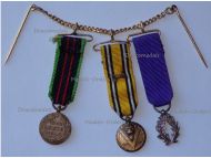 Belgium France WW2 Set of 3 Medals (Belgian Armed Resistance & Commemorative Medal with Swords, French Order Academic Palms Knight's Badge)