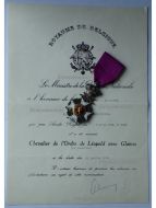 Belgium WW2 Order of Leopold I Knight's Cross Military Division Bilingual 1952 with Diploma 1959