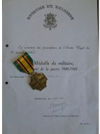 Belgium WW2 Military Combatant's Cross 1940 1945 with Diploma
