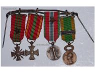 France WW1 WW2 Set of 4 Medals (Valor & Discipline Medal, WW2 War Cross 1939, Volunteer Cross, Medal for Civil Prisoners of War Deportees & Hostages, WW1 Volunteer Medal) MINI