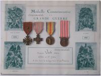 France WW1 Set of 4 Medals (Victory Interallied Medal, WWI War Cross, Combatants Cross, Commemorative Medal & Diploma)