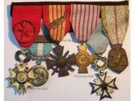 France WW2 Set of 6 Medals (National Order of the Legion of Honor Officer's Cross, Order of the Black Star of Benin Knight's Star, WWII War & Combatants Cross, Commemorative & Colonial Medal)