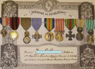 France WW1 Set of 9 Medals (WWI Victory Interallied Morlon Type, Valor & Discipline 1870, Dardanelles, Commemorative, Macedonian Front Orient, UNC, WW2 National Resistance Medal, Volunteers, Combatants Cross)
