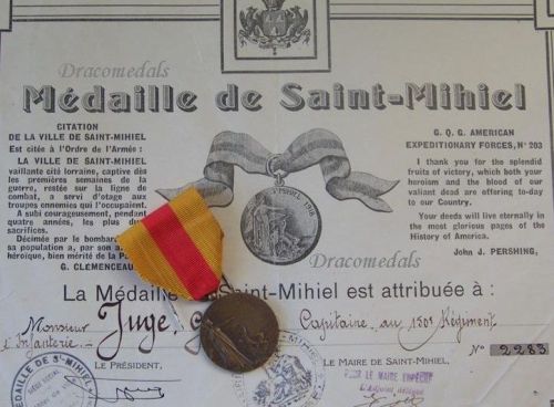 France WW1 Saint St Mihiel Commemorative Medal with Diploma to Captain of the French 150th Infantry Regiment