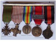 France Belgium WW1 Set of 5 Medals (Belgian Yser Cross, French WWI Verdun Prudhomme Medal with Clasp, Victory Medal Morlon Type, War & Combatants Cross) MINI