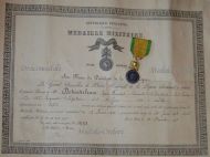 France WW1 Military Medal Valor & Discipline 1870 7th type 1910 1951 by the Paris Mint with Diploma to NCO of the 162th Infantry Regiment