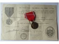 France WW1 Verdun Medal 1916 by Vernier Marked by the Paris Mint with Monolingual Diploma to an NCO of the 10th Territorial Infantry Regiment