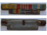 France Ribbon Bar of 5 Medals (WW1 Victory Interallied, Valor & Discipline, Colonial Medal, WW2 War Cross,  WWII Commemorative Medal with Clasps Liberation, Africa, Italy, Germany)