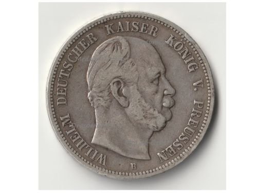 Germany Prussia 5 Mark 1876 B Silver Coin Kaiser Wilhelm I Hanover Mint