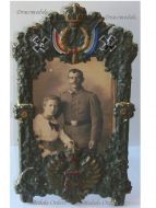Germany WW1 Photo of a Bavarian NCO (Sergeant) in a Patriotic Frame with the German Imperial Eagle and the Flag of Bavaria