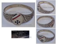 Germany WW1 Patriotic Ring with the Iron Cross EK1 and the German Imperial Flag Colors Oval Shaped in Silver 800