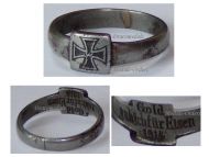 Germany WW1 Patriotic Ring with the Iron Cross EK1 1914 Inscribed I Gave Gold for Iron