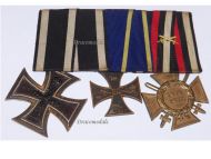 Germany WW1 Set of 3 Medals (Brunswick Ernst August's Cross 2nd Class EA2, Iron Cross 2nd Class EK2, Hindenburg Cross with Swords)