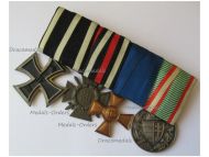 Germany Hungary WW1 Set of 3 Medals (Iron Cross 2nd Cls EK2 Maker KO, Hindenburg Cross with Swords for Combatants, Prussian Military Cross for 15 Years of Service, Hungarian WWI Commemorative Medal Pro Deo et Patria)