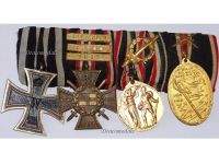 Germany WW1 Set of 4 Medals (Iron Cross 2nd Class, Imperial Navy Veteran Flanders Cross 1914 1918 with 2 Clasps (Antwerpen, Ypres, Yser), WWI Medal of the German Legion of Honor, Lighthouse Kyffhauser WW1 Medal)