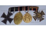 Germany WW1 Set of 4 Medals (Flanders Cross 1914 1918 with Clasp Flandernschlacht, Iron Cross 2nd Class EK2, WWI Medal of the German Legion of Honor, Lighthouse Kyffhauser Medal)