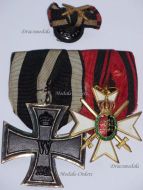 Germany WW1 Set of 2 Medals (Iron Cross & WWI Commemorative War Decoration of the Wurttembergian Army Veteran Association Merit Cross with Swords) & Boutonniere