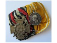 Germany WW1 Set of 2 Medals (Prussian Rescue from Danger Silver Medal of Merit 3rd Type 1875 1907, Hindenburg Cross with Swords for Combatants)