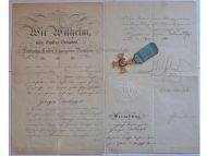 Germany Prussia Royal Order of the Crown Cross IV Class with Diploma Dated 1891 Signed by Kaiser Wilhelm