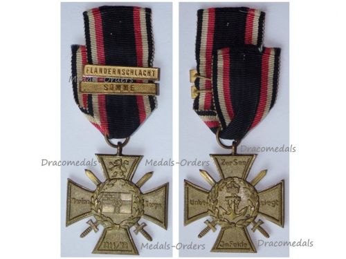Germany WW1 Imperial Navy Veteran Flanders Cross 1914 1918 with 2 Clasps (Somme, Flandernschlacht - Battle of Flanders)
