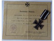 Germany WW1 Iron Cross 1914 2nd Class EK2 by Maker KAG with Diploma to the 79th Infantry Regiment von Voigts Rhetz