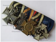 NAZI Germany WW2 Set of 4 Medals (NSDAP Cross of Loyal Civil Service 2nd Class, Oldenburg Friedrich August Merit Cross 2nd Class FA2, Iron Cross 1914 2nd Class EK2, Hindenburg Cross with Swords Marked A&S)