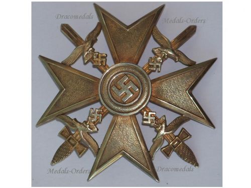 NAZI Germany WW2 Spanish Cross in Gold with Swords for the Condor Legion of the Spanish Civil War 1936 1939 by C. E. Juncker in Silver 900 