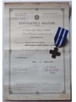 Italy WW2 Cross for War Merit 1940 1945 Italian Republic 1949 with Diploma to Air Force Radio Operator Dated 1963 Based on Royal Decree of 1942