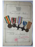 Italy WW1 5 Medal Set with Diploma of Cross for War Merit to Captain of the 203rd Infantry Regiment