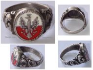 Poland WW2 Silver Patriotic Ring Polish Eagle & Flag
