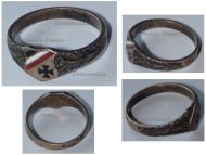 Germany WW1 Patriotic Ring with the Iron Cross EK1 and German Imperial Flag Colors and Oak Leaves in Silver